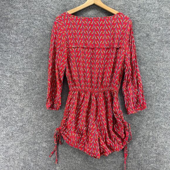 Bongo Jumpsuit Women S Small Red Turtle Print Elastic Waist Tasseled Casual - Picture 2 of 7